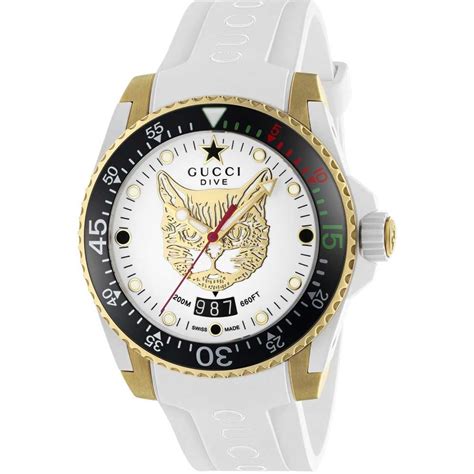 gucci womens white transparent watch|Gucci mystic cat watch.